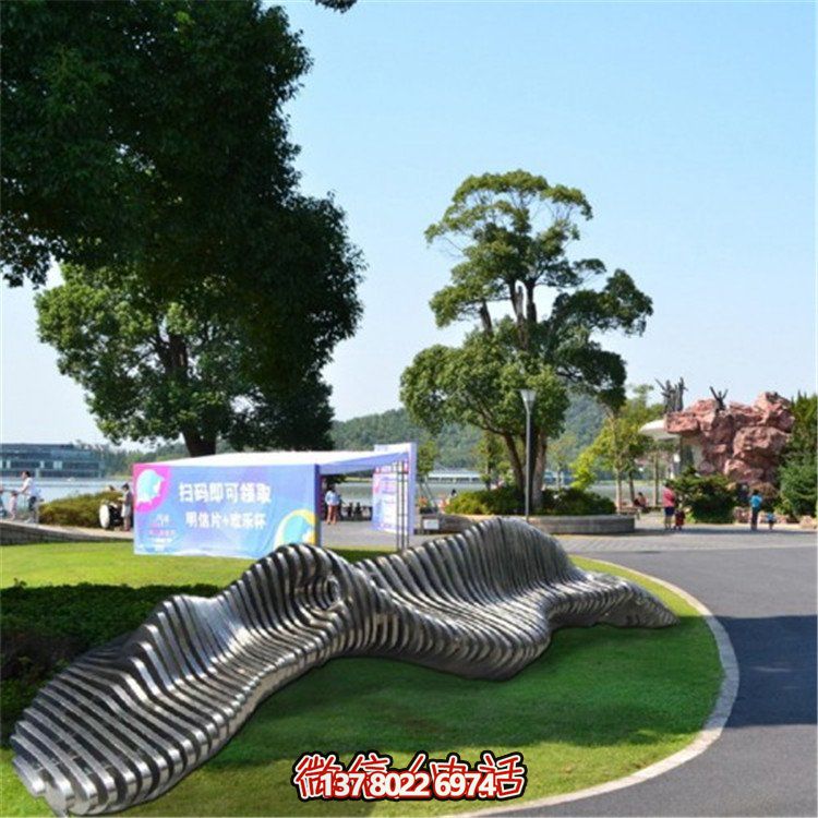 不銹鋼異形座椅，金屬波浪形雕塑抽象假山造型椅子