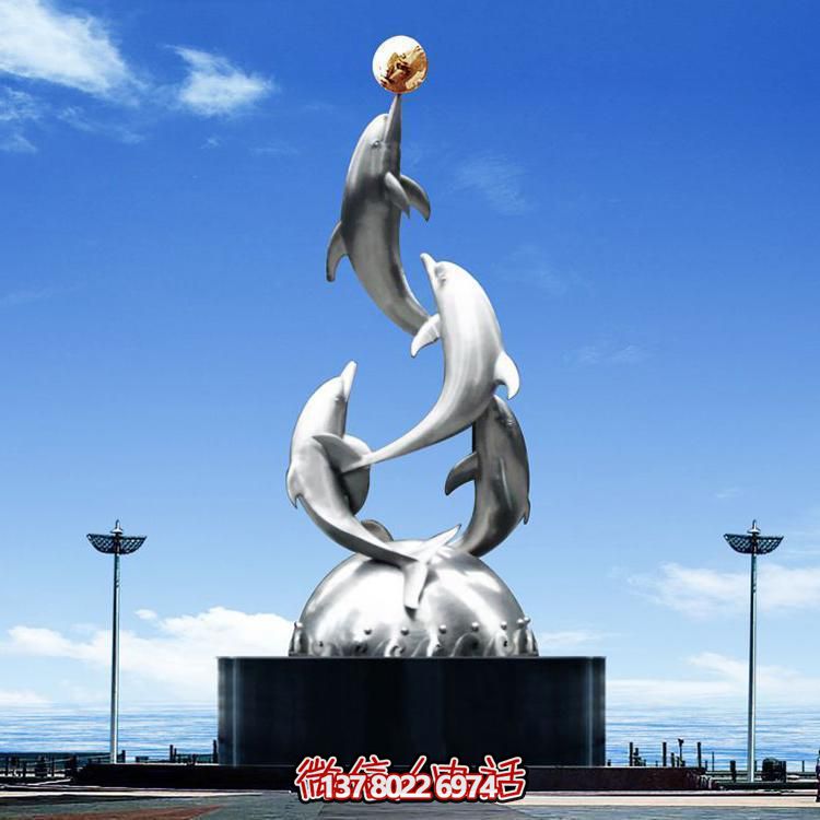 城市廣場不銹鋼海豚雕塑擺件，鏡面制作精美