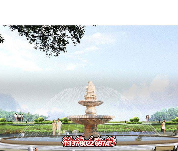 精美漢白玉噴泉，石雕鯉魚雕塑擺放