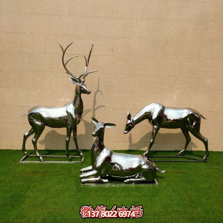 精致不銹鋼戶(hù)外雕塑，梅花鹿增添公園草坪魅力