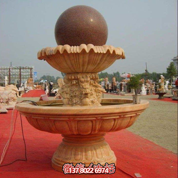 經(jīng)典中式風(fēng)水球，黃銹巖浮雕噴泉水