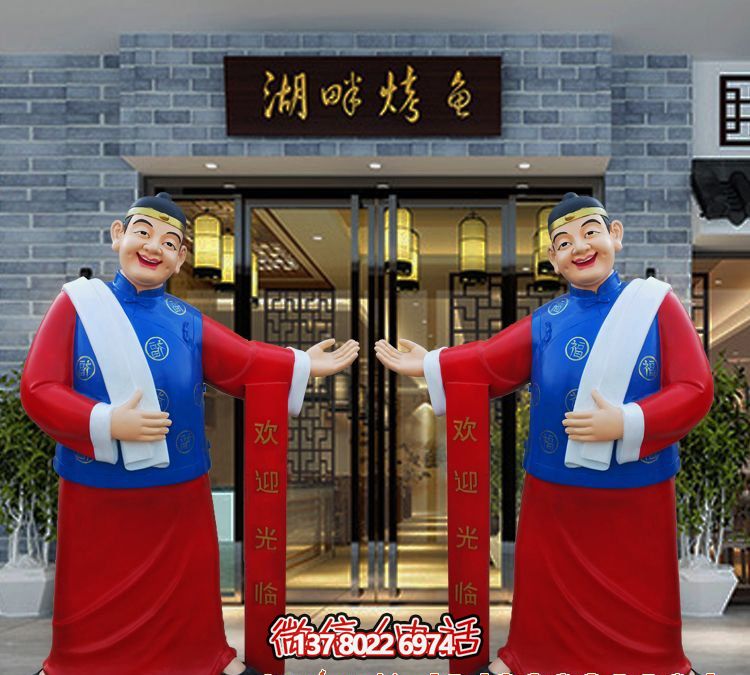 玻璃鋼精美彩繪迎賓雕塑，為您的酒店門口增添藝術(shù)氣息