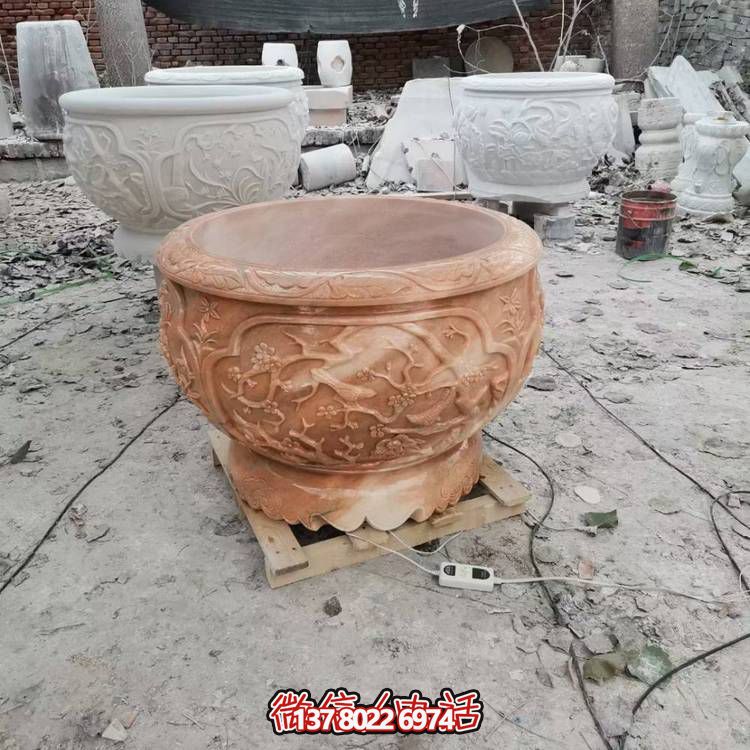 浮雕石雕晚霞景觀(guān)花盆雕塑