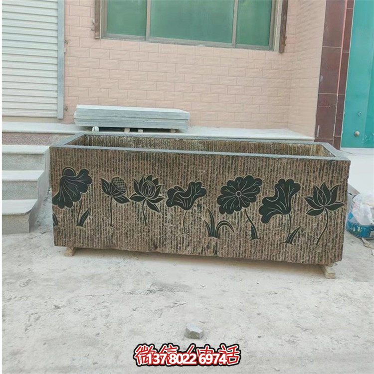 精美花崗巖石雕石缸，裝飾庭院仿古養(yǎng)魚及擺件