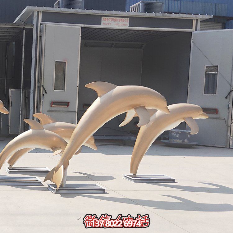 高端不銹鋼海豚雕塑，為售樓部門口增添完美視覺