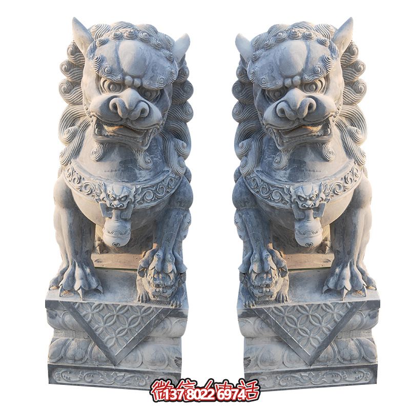 經(jīng)典石雕大理獅子雕塑，精致祠堂裝飾