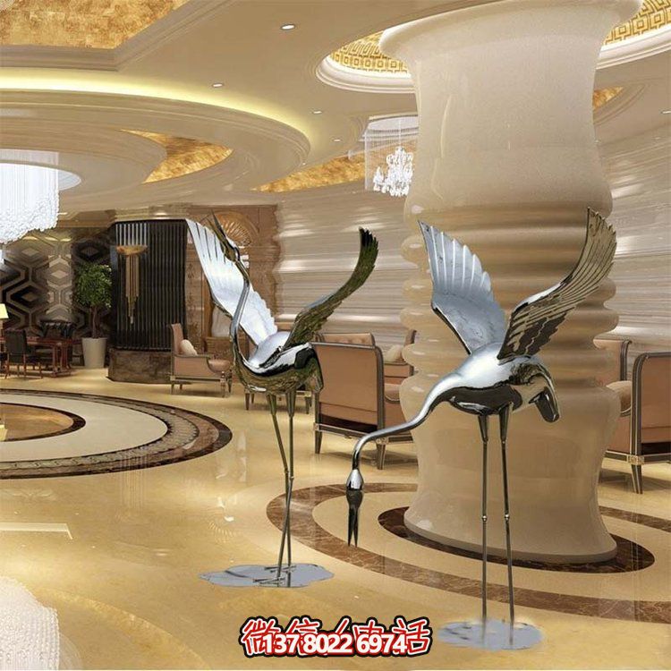 不銹鋼雕塑火烈鳥(niǎo)，鏡面抽象園林裝飾