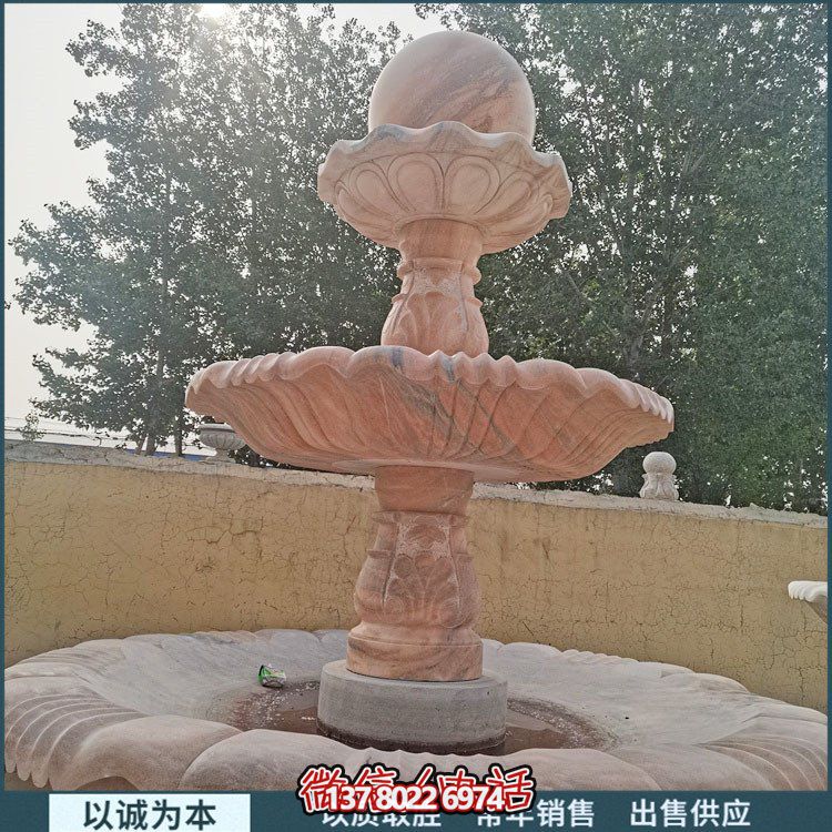 紅大理石石雕園林噴泉，展現(xiàn)絢爛晚霞