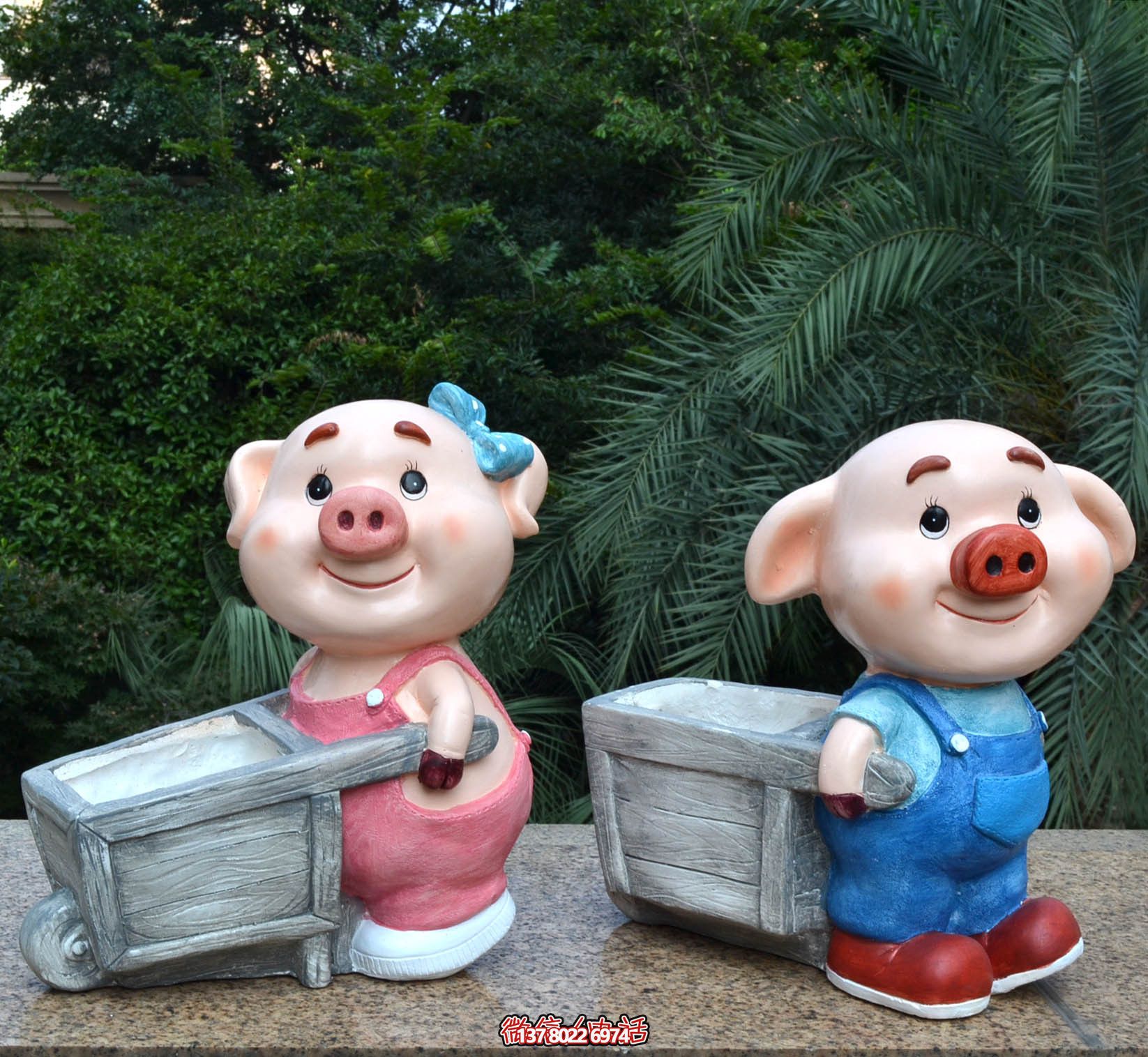 玻璃鋼彩繪雕塑拉車，美化公園景觀