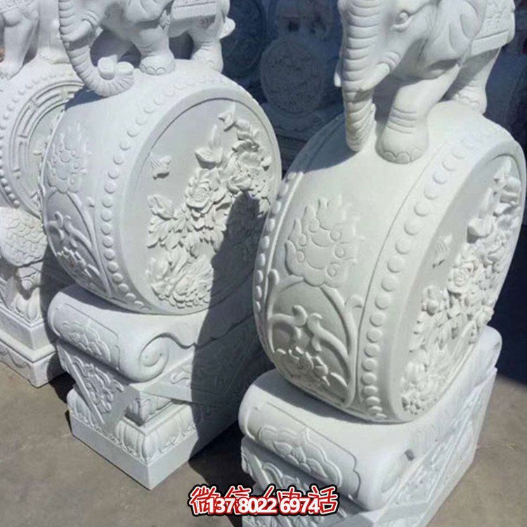 漢白玉小象石雕抱鼓，為您的別墅庭院增添優(yōu)雅氣息