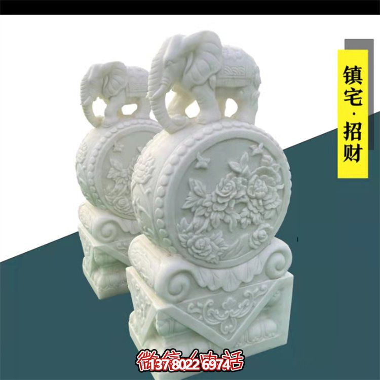 給庭院增添經(jīng)典氣息，漢白玉石抱鼓門墩裝飾