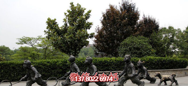 推鐵環(huán)，兒童奔跑，公園雕塑銅雕