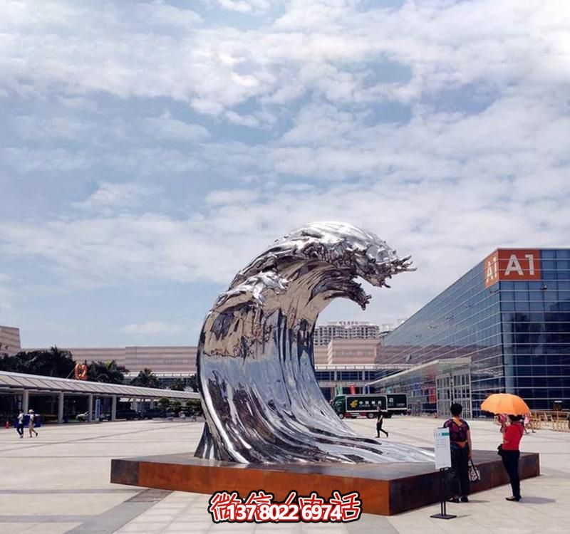 不銹鋼翻滾海浪雕塑，打造精美戶外廣場