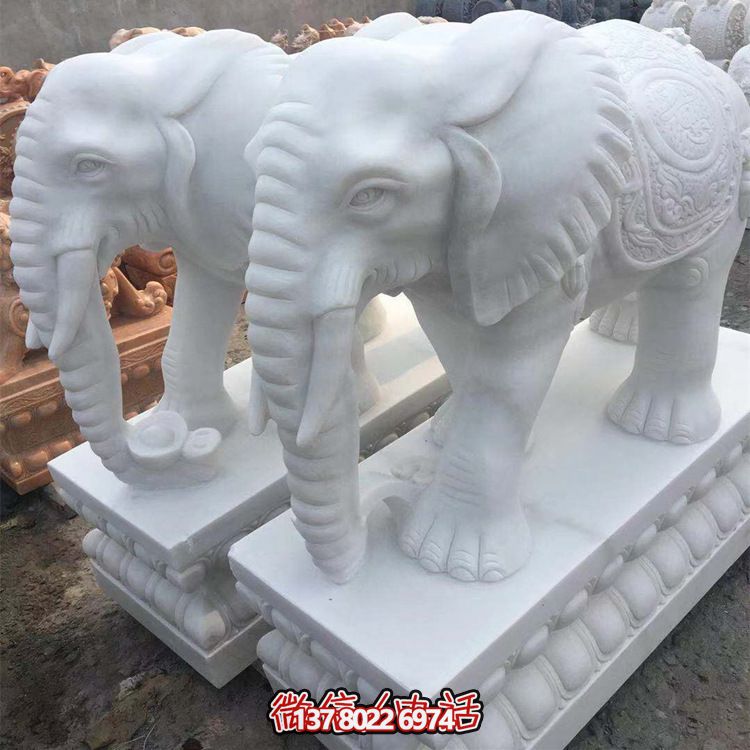 雕塑藝術(shù)融入園林景觀，漢白玉大象石雕點綴戶外