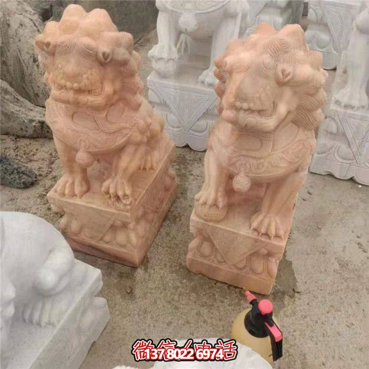 獅子雕塑，紅晚霞染大理石庭院戶外裝飾