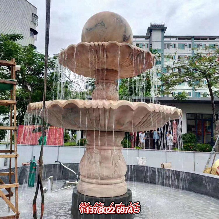 歐式大理石石雕流水噴泉，紅晚霞點(diǎn)綴