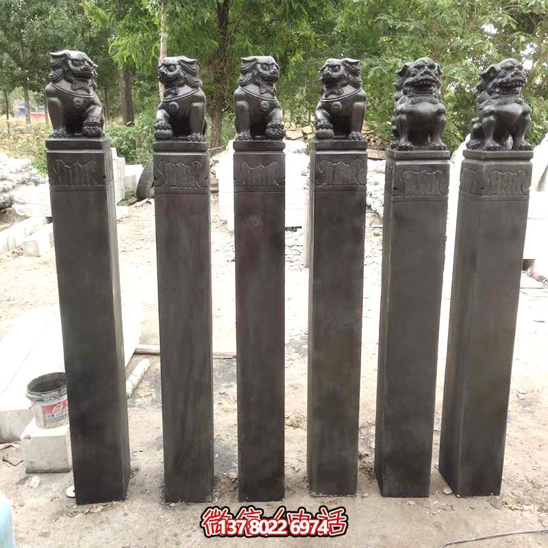 古雅青石仿古石獅子拴馬柱，點(diǎn)綴庭院門前