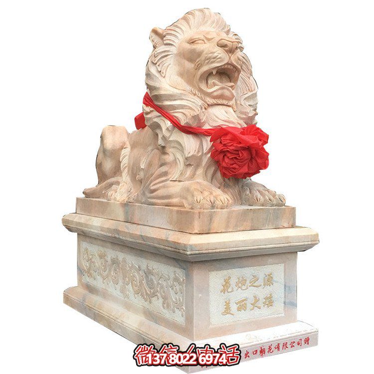獅子大理石雕塑擺件，精美園林景觀裝飾