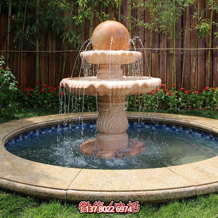 晚霞之紅，流水之?dāng)[件，噴泉之雕塑