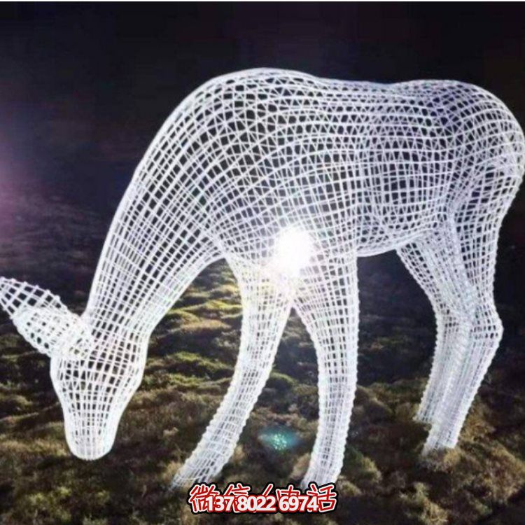 鏤空不銹鋼幾何梅花鹿雕塑，創(chuàng)意戶外擺件