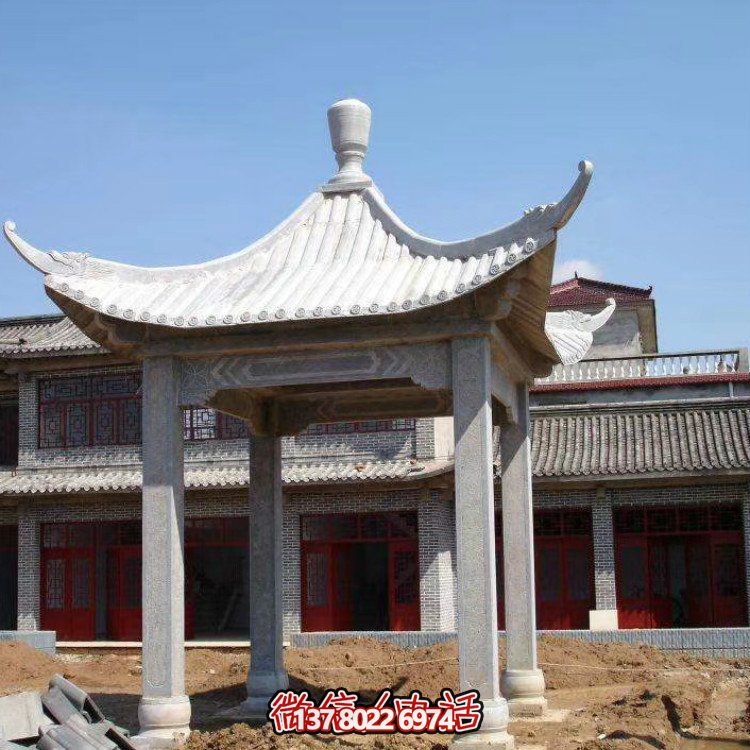 古雅紅晚霞，別墅園林石涼亭石雕長(zhǎng)廊