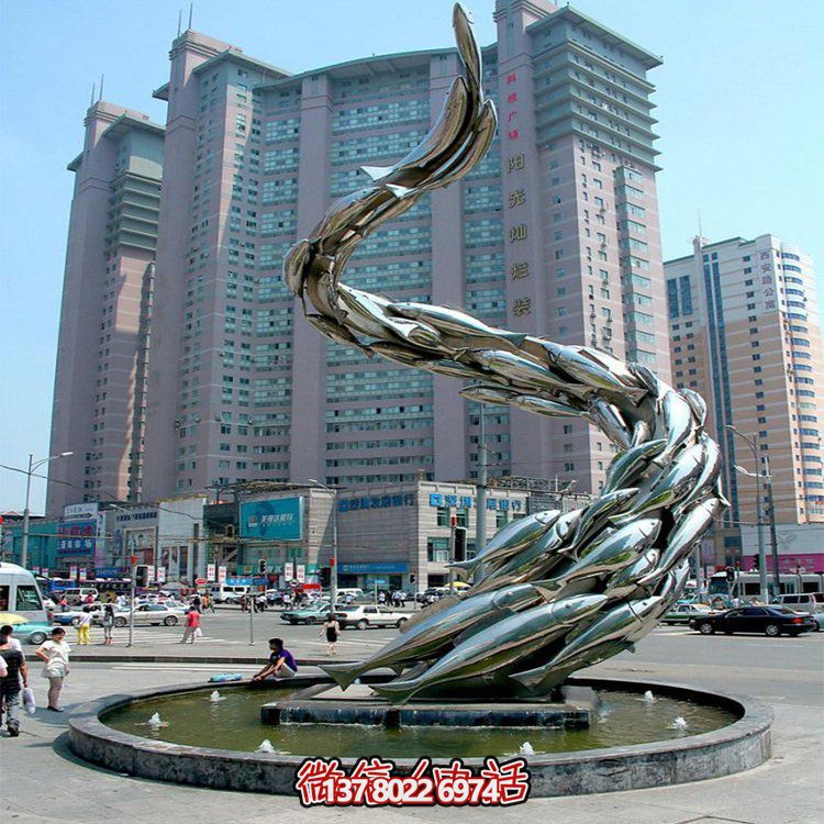 大型水景觀雕塑，螺旋游水魚群擺放
