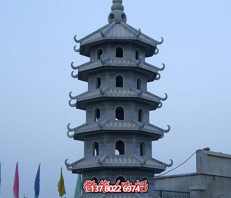 古典寶塔景觀園林，精美石雕青石多層搭配