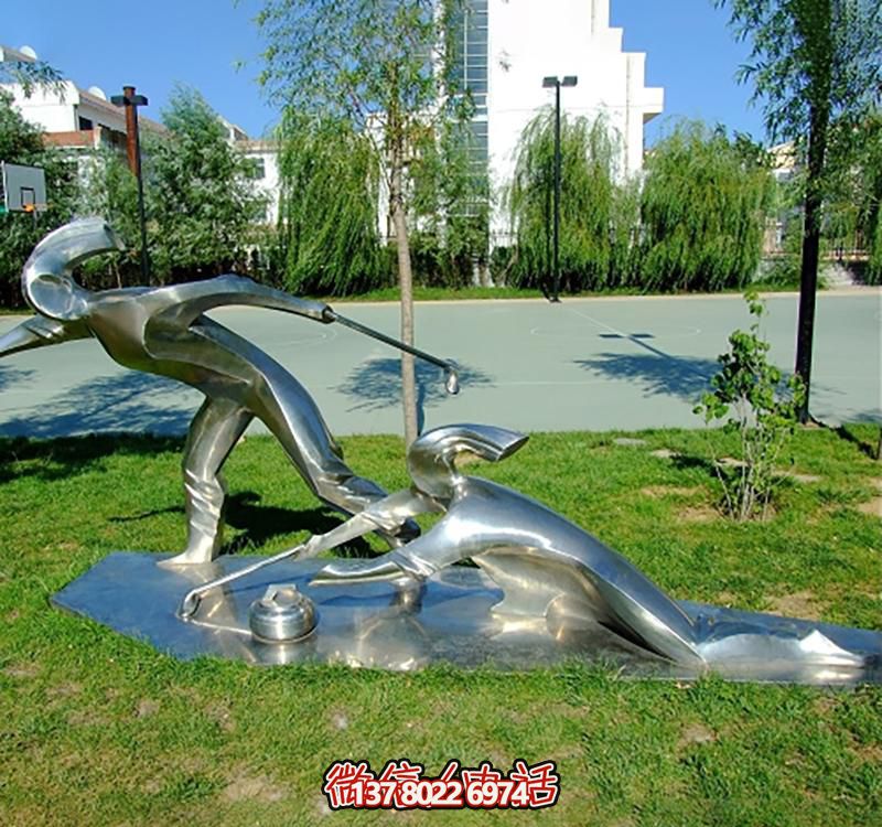 不銹鋼冰壺雕塑，點綴小區(qū)花園，創(chuàng)造休閑運動空間