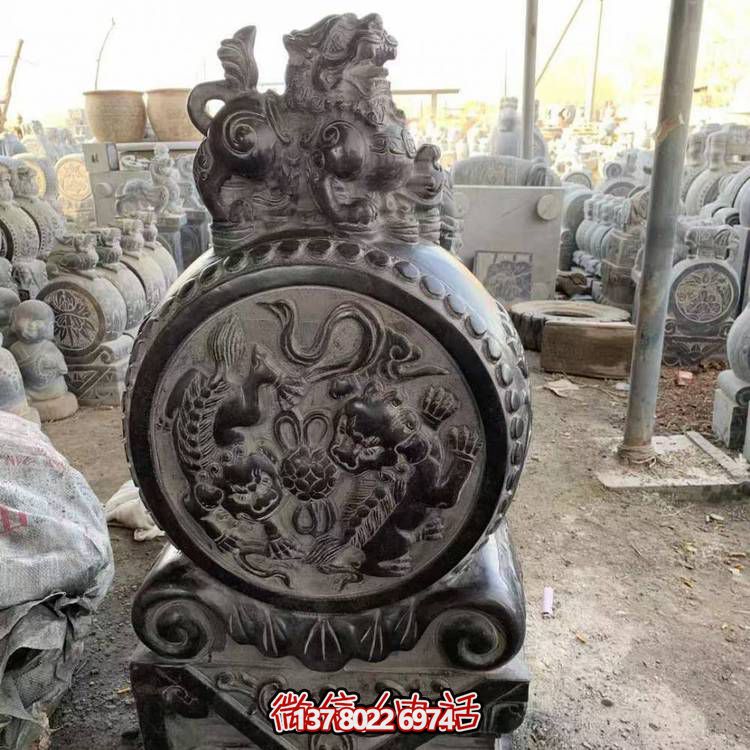 仿古青石石雕抱鼓雕塑，裝點(diǎn)庭院門(mén)口