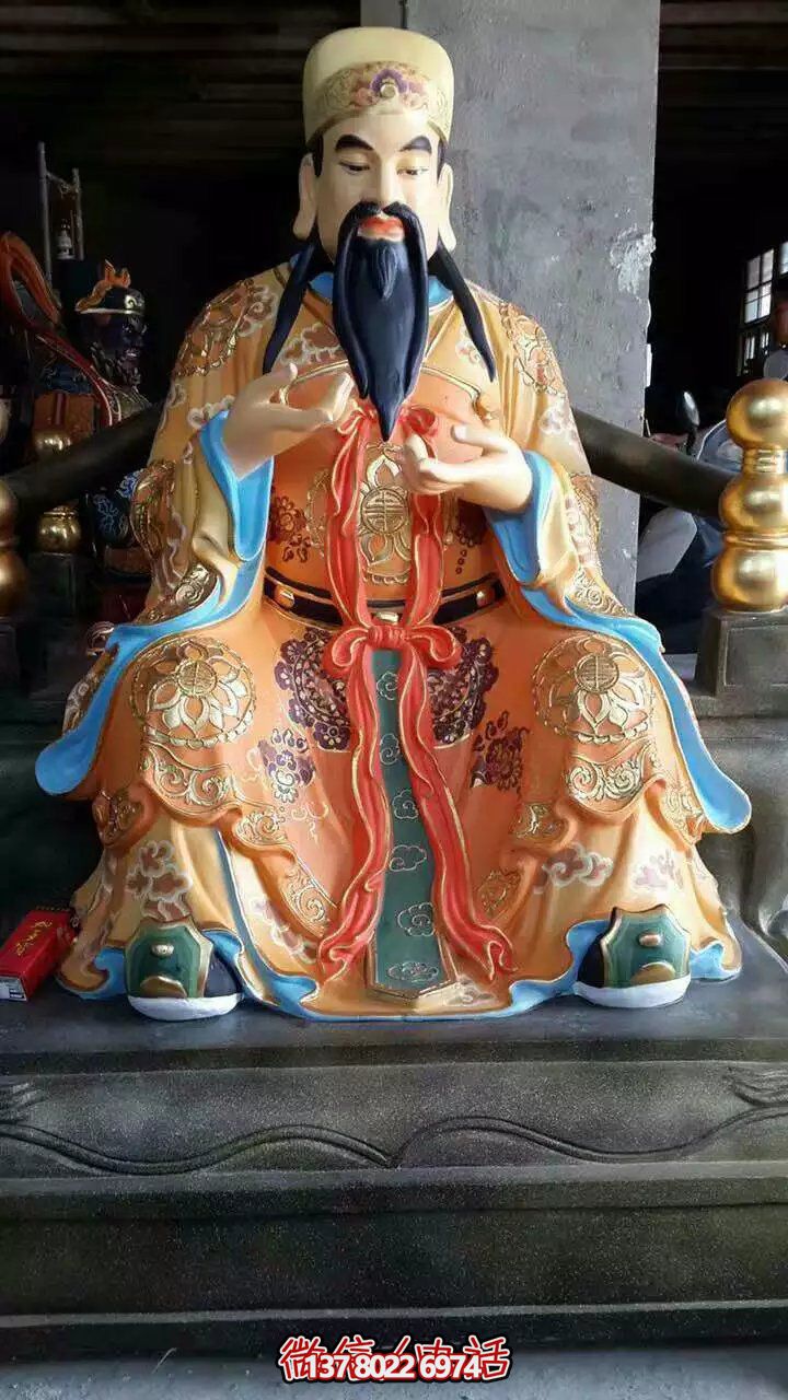 精美供奉財(cái)神雕塑，玻璃鋼彩繪絢麗奪目