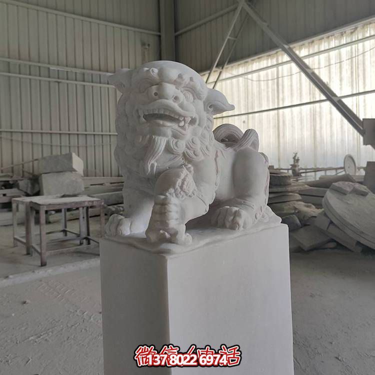 精美大理石石雕石獅子擺件，裝點(diǎn)庭院門口
