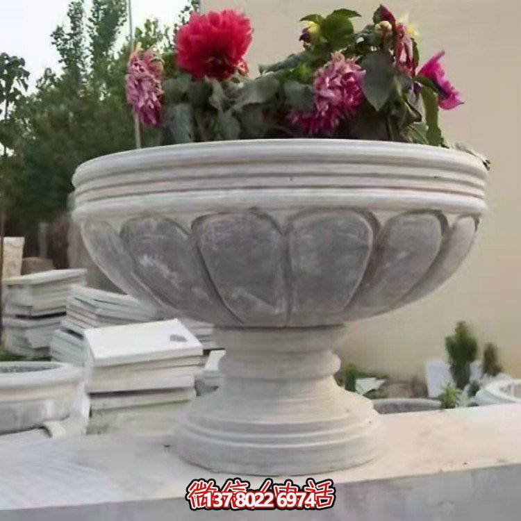 精美大理石石雕花缽，讓您的別墅、小區(qū)、戶外更加美觀