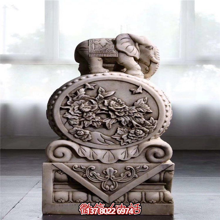 漢白玉浮雕小象抱鼓石門(mén)墩庭院門(mén)口擺件