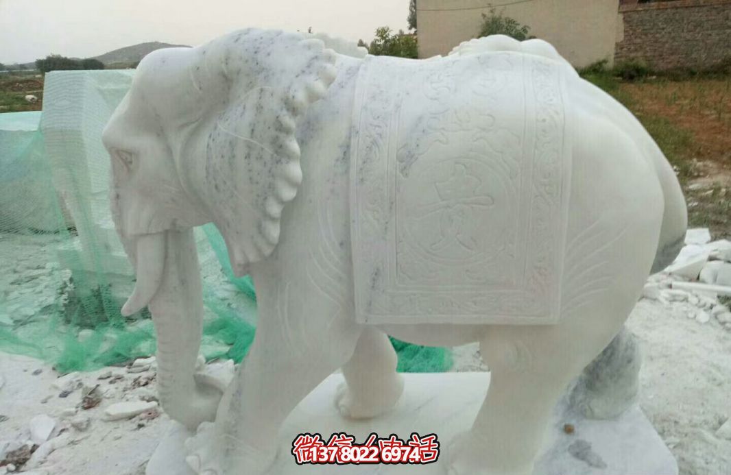 經典漢白玉大象雕塑，戶外空間創(chuàng)意裝飾
