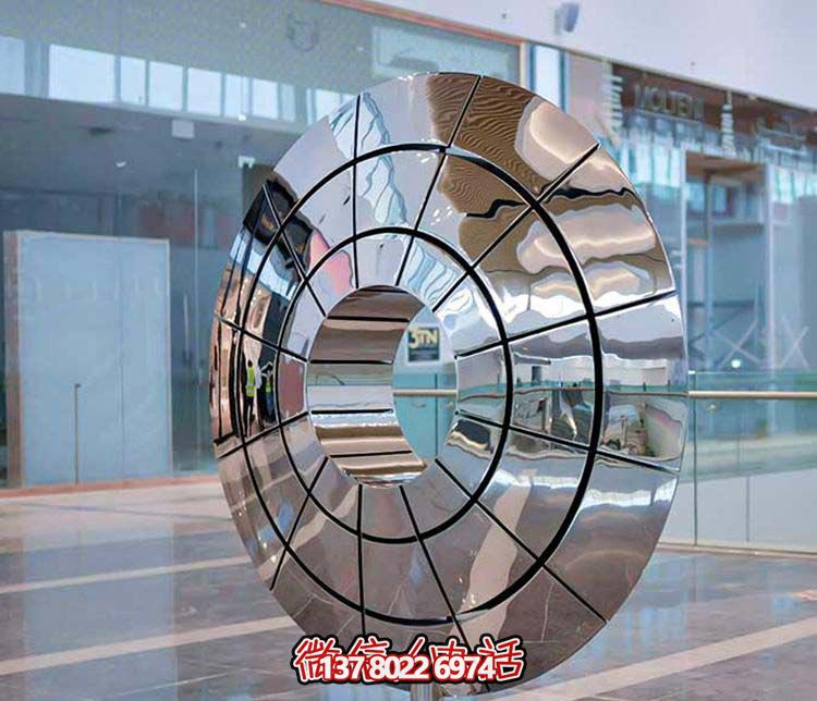 不銹鋼雕塑傘狀圓環(huán)，創(chuàng)意裝點商廈鏡面