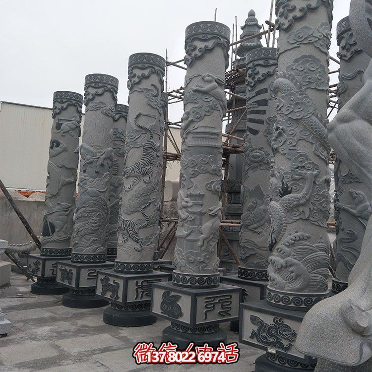 精美石雕十二生肖浮雕，傳承文化，點(diǎn)綴廣場柱子