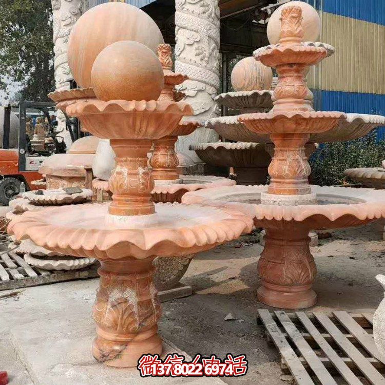 紅晚霞中式二層風水球，讓你的庭院擺放流水轉運風水