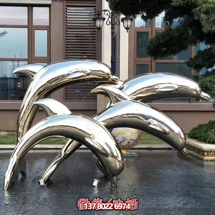 海豚潛泳雕塑，不銹鋼持久耐用