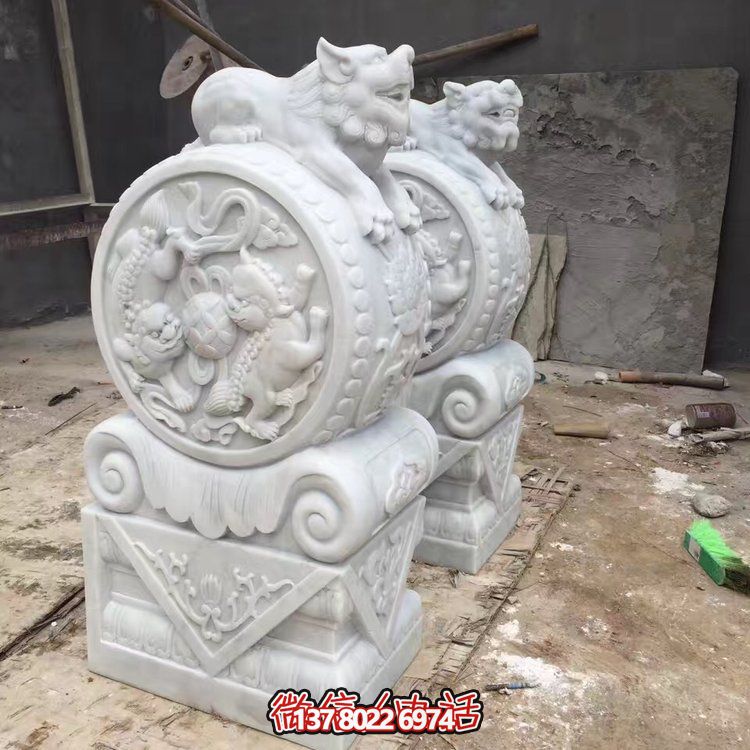 精美大理石石雕抱鼓雕塑，裝點(diǎn)別墅庭院門口