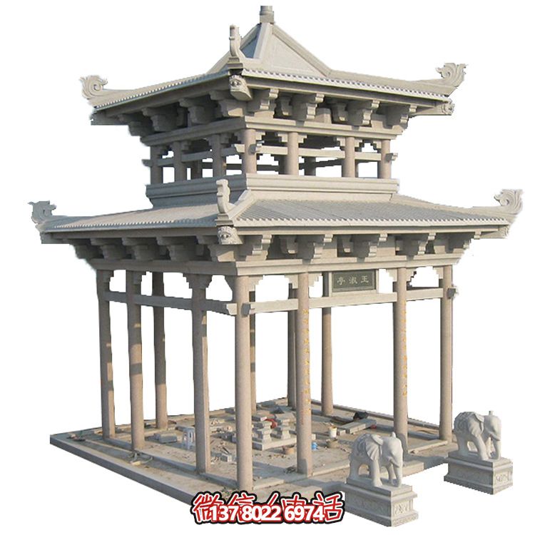 古典多角涼亭建筑大氣，石雕精美，園林景觀完美