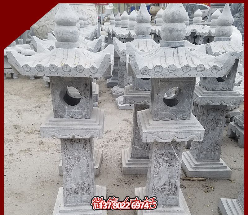 仿古石雕燈籠，裝飾戶外寺廟