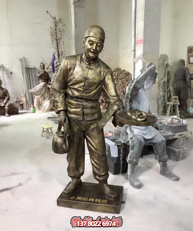 玻璃鋼小吃鋪，雕塑裝飾，店小二上菜