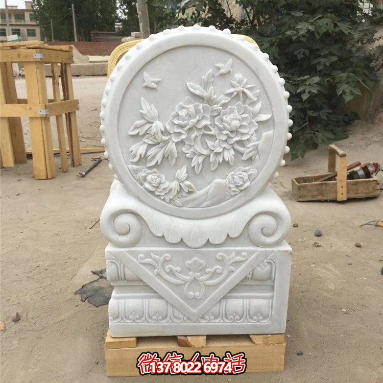 經(jīng)典石雕藝術(shù)，漢白玉石雕大理石門口門墩鎮(zhèn)宅鼓抱雕塑戶外裝飾