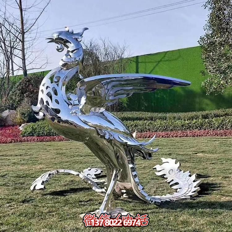 精美不銹鋼鳳凰雕塑，裝飾您的室外景觀
