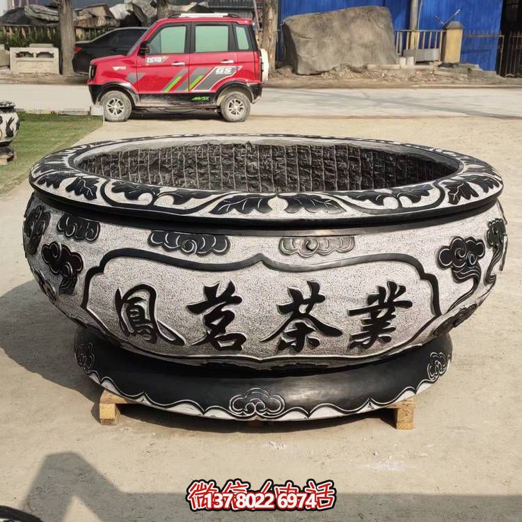 仿古青石荷花水缸，配合庭院戶外，點(diǎn)綴人間養(yǎng)魚園