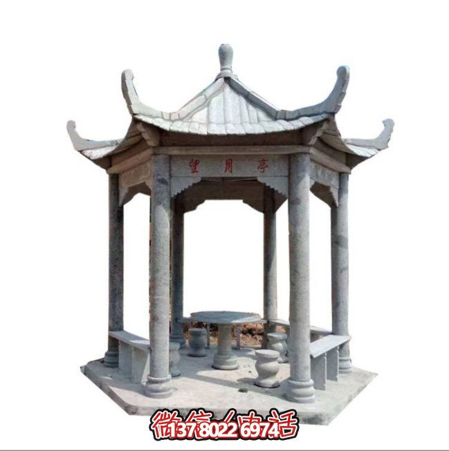 美麗月夜，精美石雕亭子