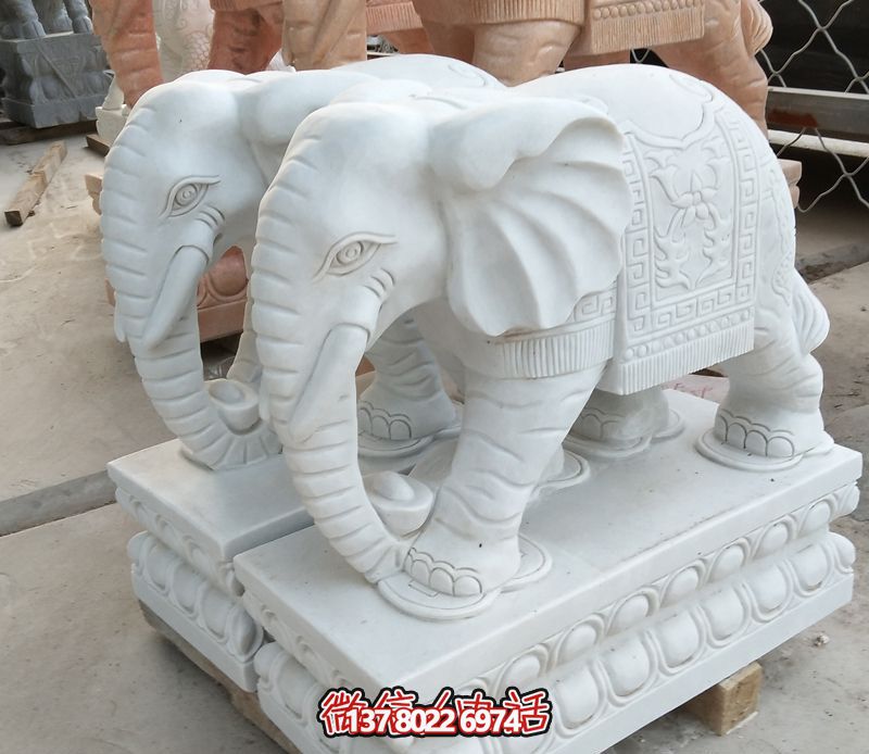 漢白玉雕塑，招財大象，令您鎮(zhèn)宅景區(qū)庭院更加迷人