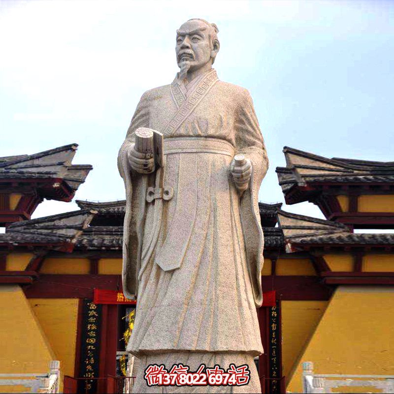 廣場(chǎng)學(xué)?；▓@砂巖石戰(zhàn)國(guó)時(shí)期思想家孟子雕塑像