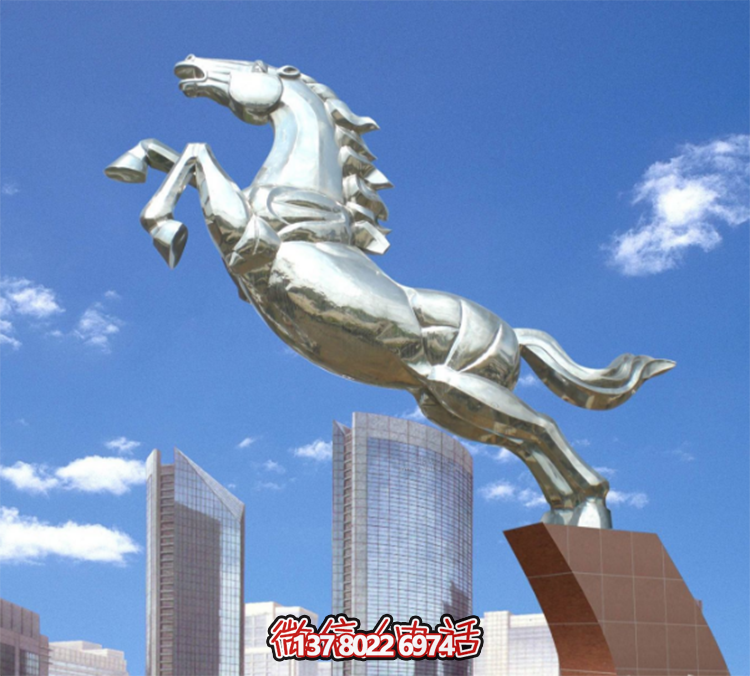不銹鋼馬兒雕塑，鏡面騰空的馬兒雕塑，企業(yè)精神標(biāo)識標(biāo)志