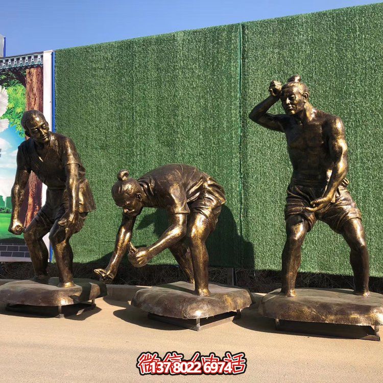 插秧，玻璃鋼仿銅民俗生活勞動(dòng)人物雕塑
